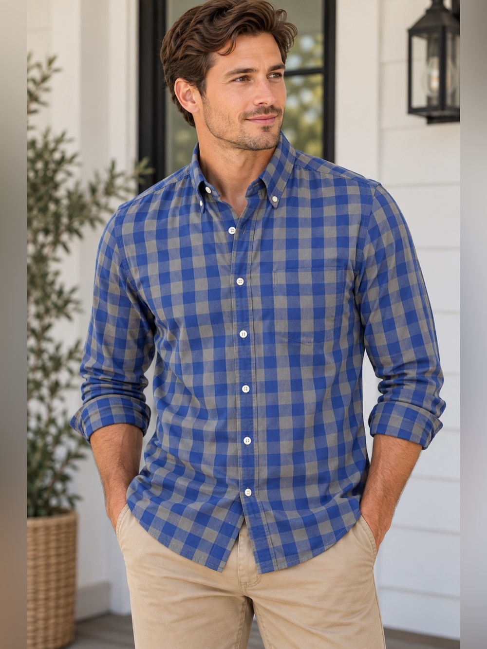 J. Crew Blue and Gray Check Button-Down Shirt